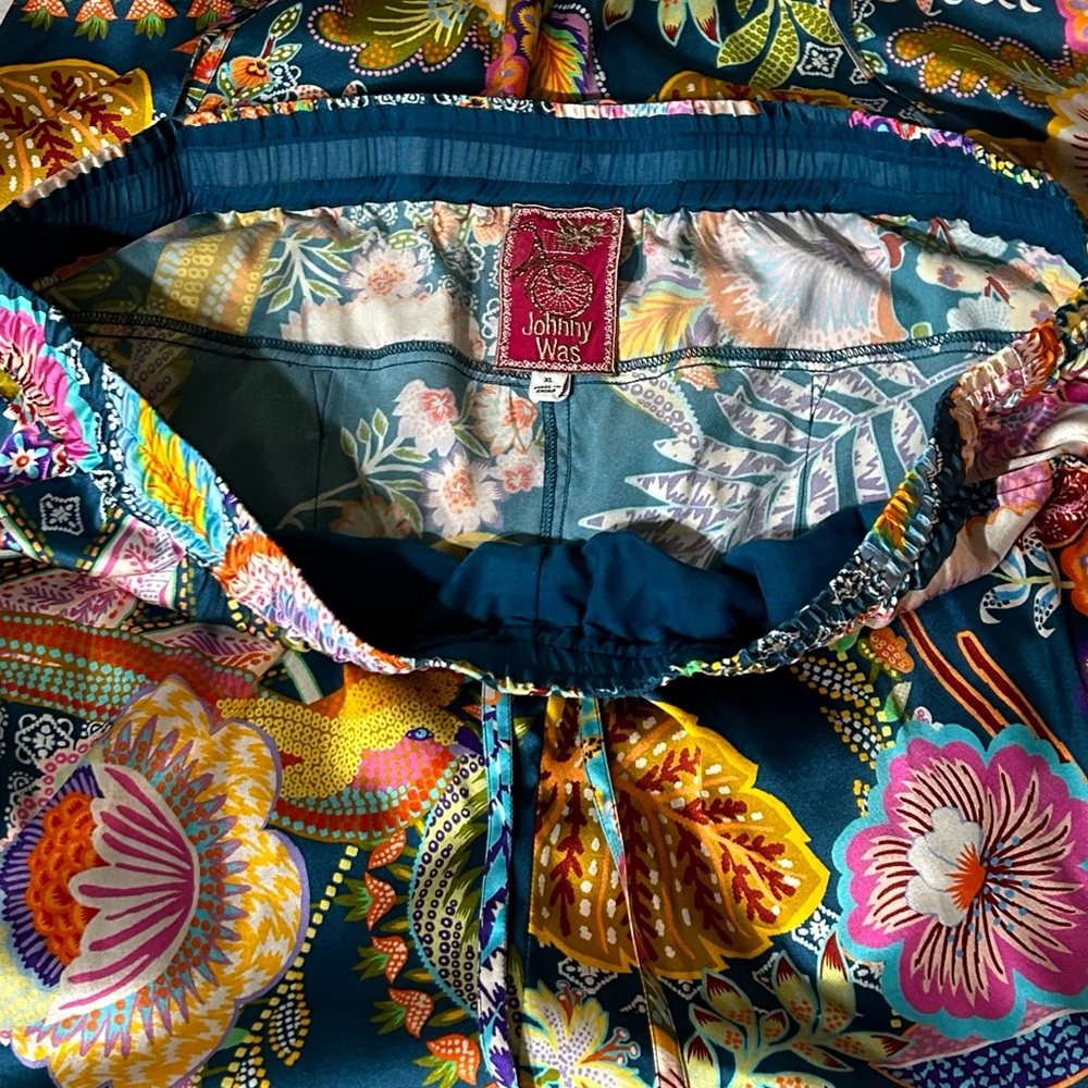 Johnny Was Vibrant Print Silk Pull On Drawstring Pants - Picture 12 of 16